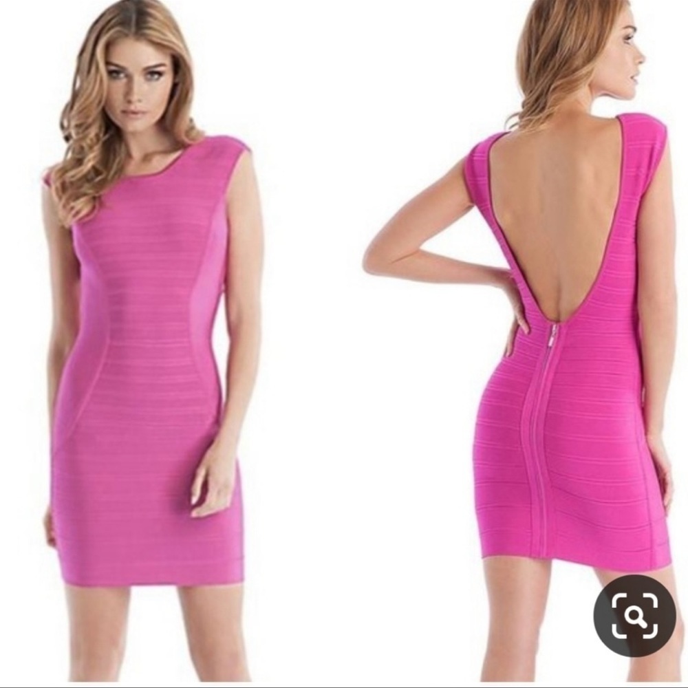 Guess by Marciano hot pink sleeveless low back bandage bodycon cocktail dress XS - Picture 11 of 11
